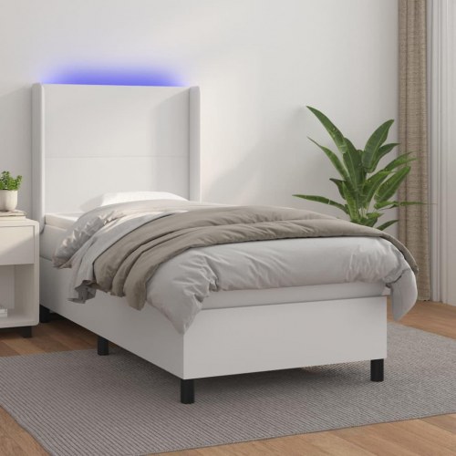 Kontinentalseng med LED-lys 90x190 cm - kunstlæder, hvid