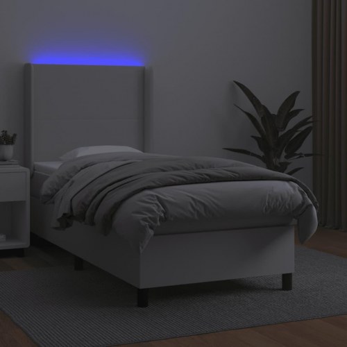 Kontinentalseng med LED-lys 90×200 cm - kunstlæder, hvid