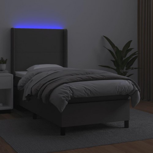 Kontinentalseng med LED-lys 90×190 cm - kunstlæder, grå