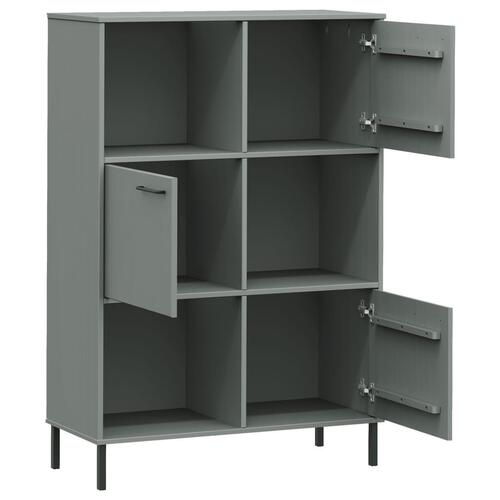 Bogskab med metalben OSLO 90x35x128,5 cm massivt træ grå