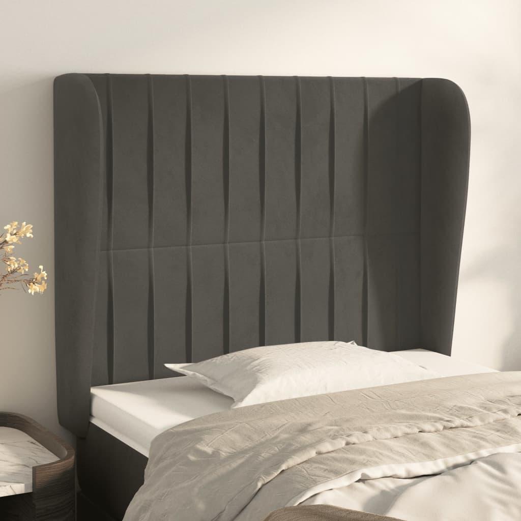 Sengegavl med kanter 103x23x118/128 cm fløjl mørkegrå