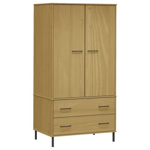 Klædeskab med metalben OSLO 90x55x172,5 cm massivt træ brun