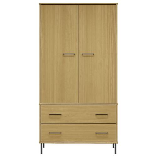 Klædeskab med metalben OSLO 90x55x172,5 cm massivt træ brun