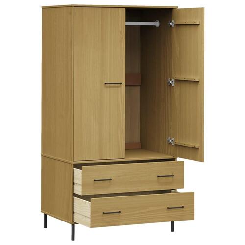 Klædeskab med metalben OSLO 90x55x172,5 cm massivt træ brun