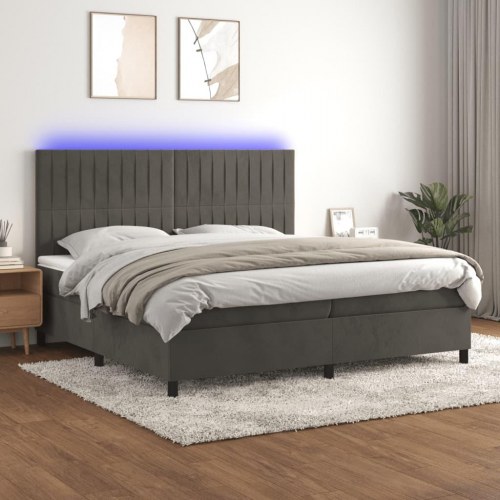 Kontinentalseng med LED-lys 200×200 cm - fløjl, mørkegrå