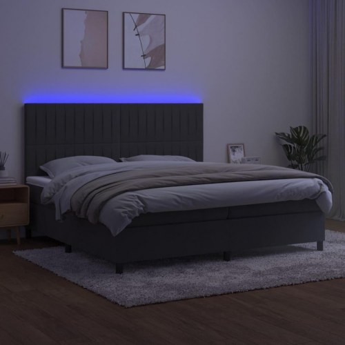 Kontinentalseng med LED-lys 200×200 cm - fløjl, mørkegrå
