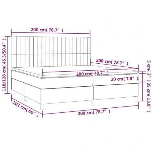 Kontinentalseng med LED-lys 200×200 cm - fløjl, mørkegrå