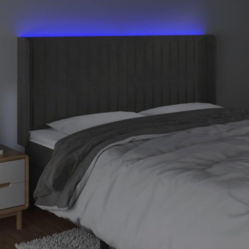 Sengegavl med LED-lys 203 x 16 x 118/128 cm - mørkegrå