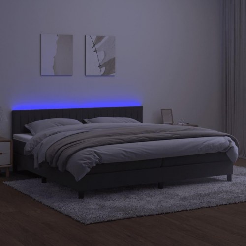 Kontinentalseng med madras og LED-lys 200x200 cm - fløjl, mørkegrå