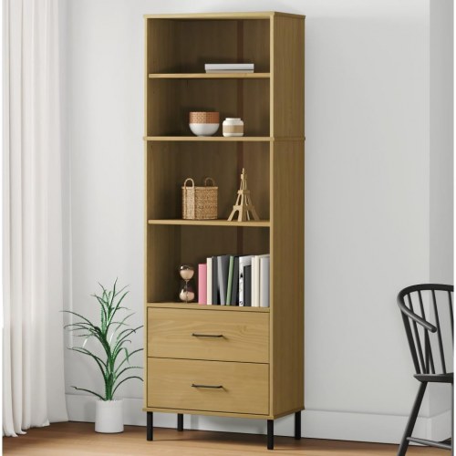 Bogreol med 2 skuffer OSLO 60x35x180 cm massivt træ brun