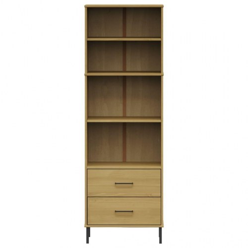 Bogreol med 2 skuffer OSLO 60x35x180 cm massivt træ brun