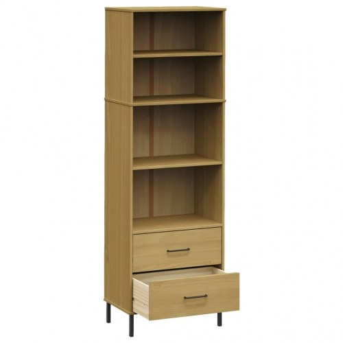 Bogreol med 2 skuffer OSLO 60x35x180 cm massivt træ brun
