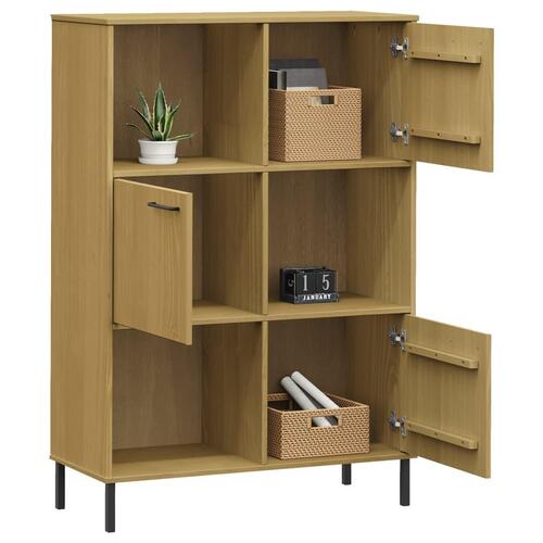 Bogskab med metalben OSLO 90x35x128,5 cm massivt træ brun