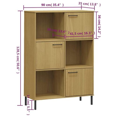 Bogskab med metalben OSLO 90x35x128,5 cm massivt træ brun