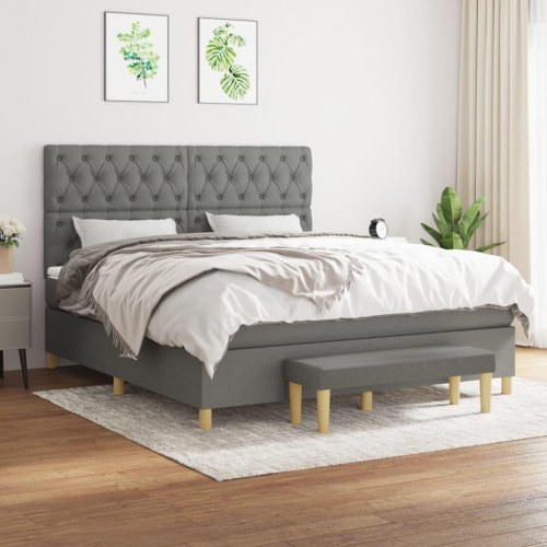 Kontinentalseng 160x200 cm med madras og topmadras - mørkegrå stof, inkl. bænk