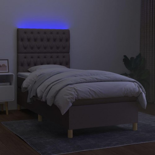 Kontinentalseng med LED-lys 90x190 cm - stof gråbrun