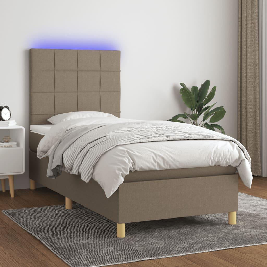 Kontinentalseng Med Led-Lys Stof Gråbrun - Blok med firkanter / 90 x 190 cm