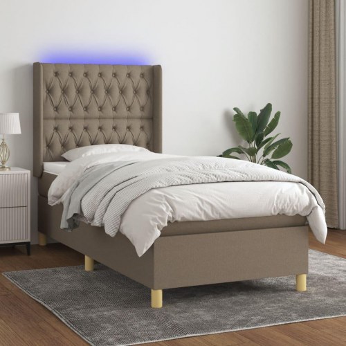 Kontinentalseng med LED-lys 90×190 cm - stof, gråbrun