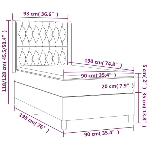 Kontinentalseng med LED-lys 90×190 cm - stof, gråbrun