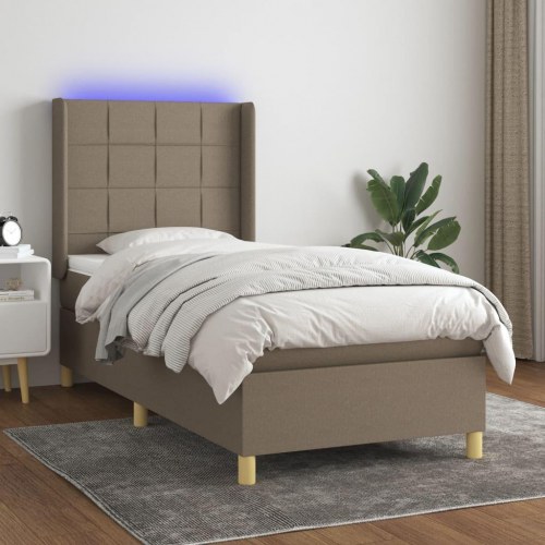 Kontinentalseng med LED-lys - 90 × 190 cm, stof gråbrun