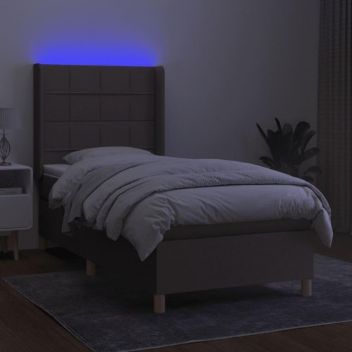 Kontinentalseng med LED-lys - 90 × 190 cm, stof gråbrun