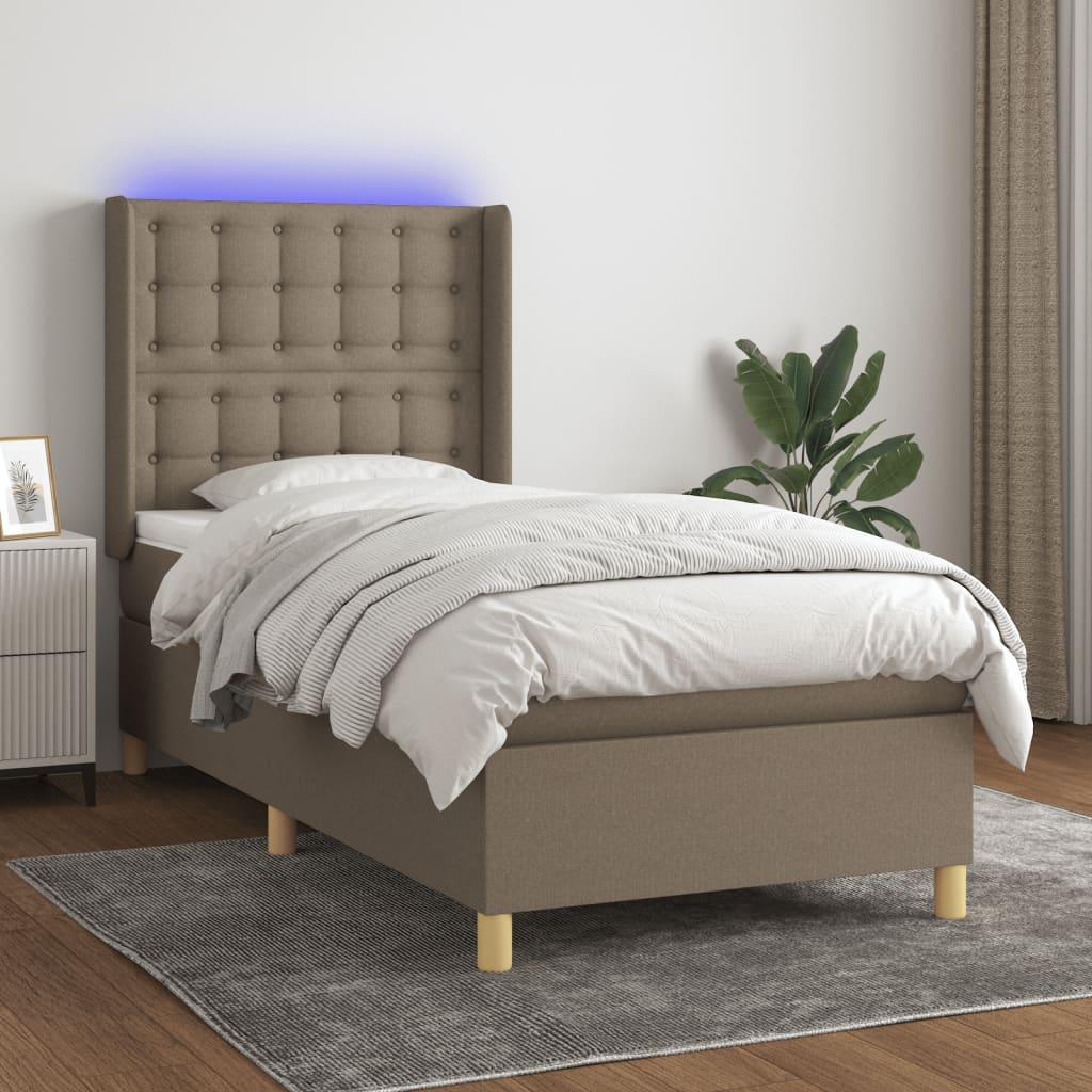 Kontinentalseng Med Led-Lys Stof Gråbrun - knapper / 90 x 190 cm