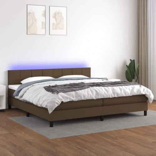 Kontinentalseng med LED-lys 200×200 cm - stof, mørkebrun
