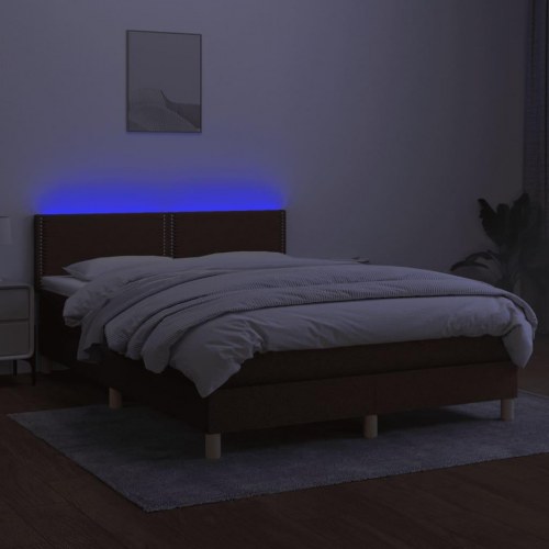 Kontinentalseng med LED-lys 140×190 cm - stof, mørkebrun
