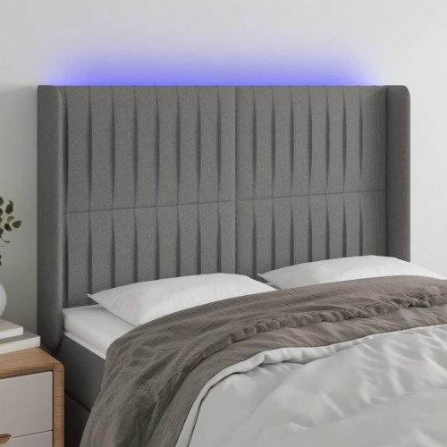 Sengegavl med LED-lys 147 x 16 x 118/128 cm - mørkegrå