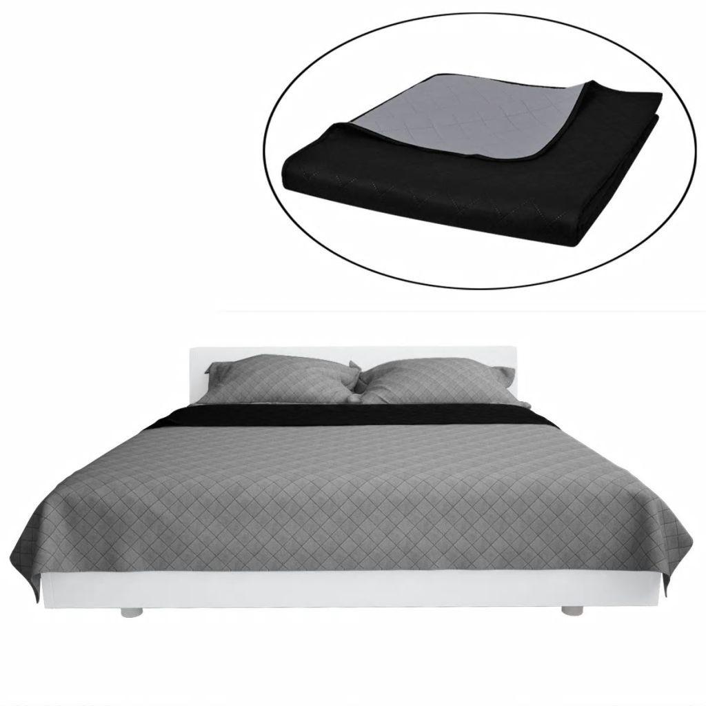 Dobbeltsidet quiltet sengetæppe 170 x 210 cm sort og grå