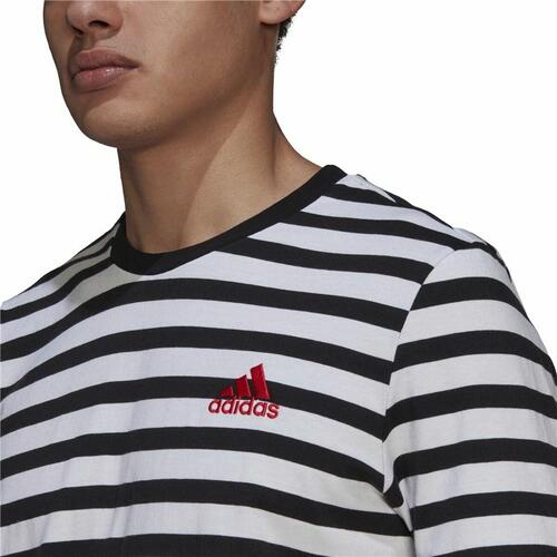 Kortærmet T-shirt til Mænd Essentials Stripey Adidas Embroidered Logo Sort L