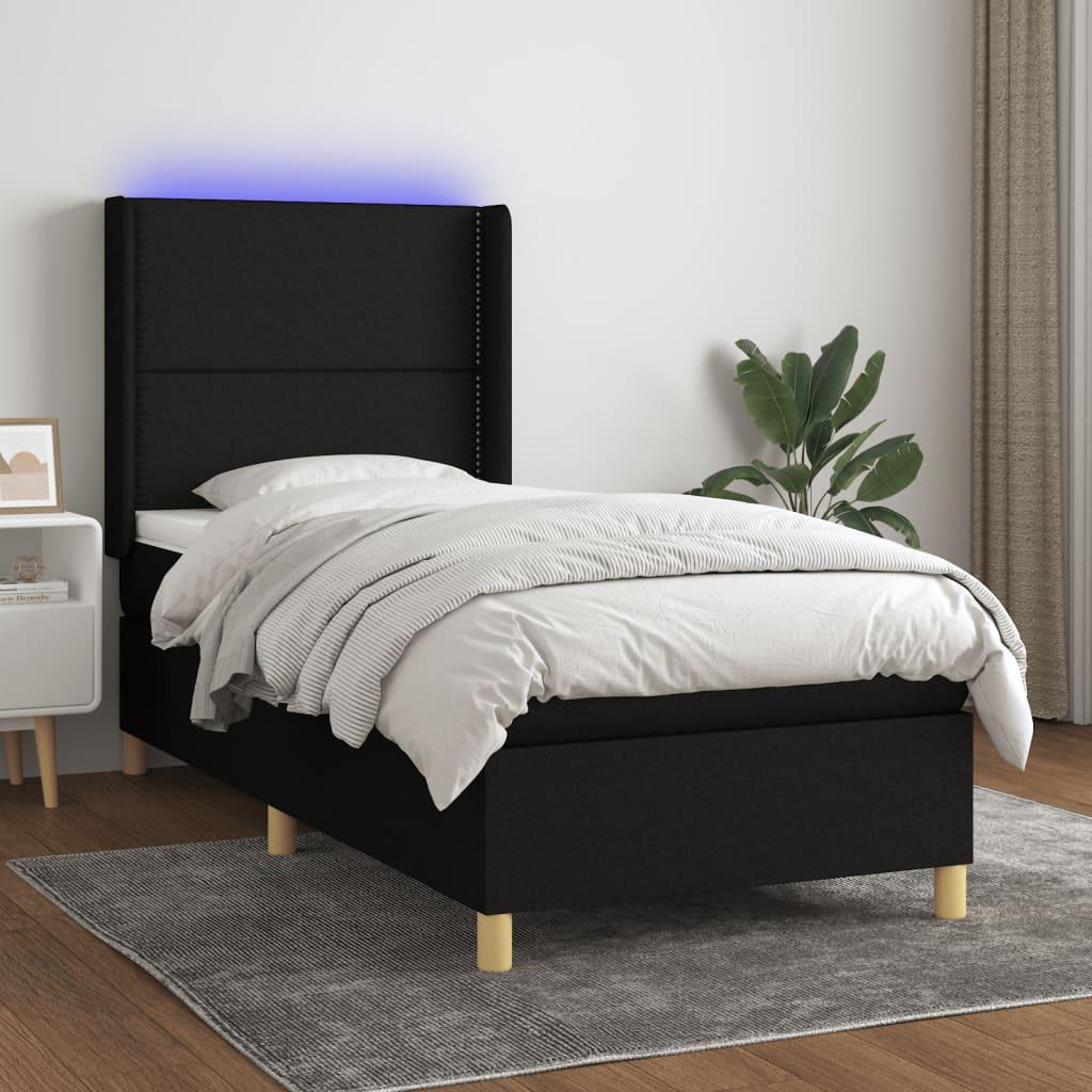 Kontinentalseng Med Led-Lys Stof Sort - Ensfarvet med søm / 90 x 190 cm