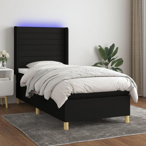 Kontinentalseng med LED-lys 90×190 cm - stof, sort