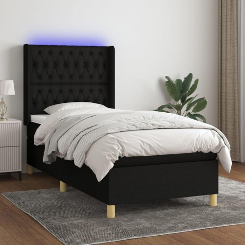 Kontinentalseng med LED-lys - 90 x 190 cm, sort stof