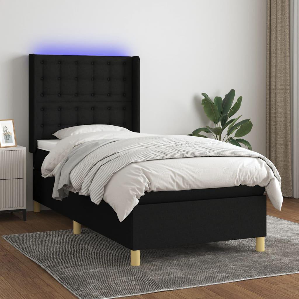 Kontinentalseng Med Led-Lys Stof Sort - knapper / 90 x 190 cm