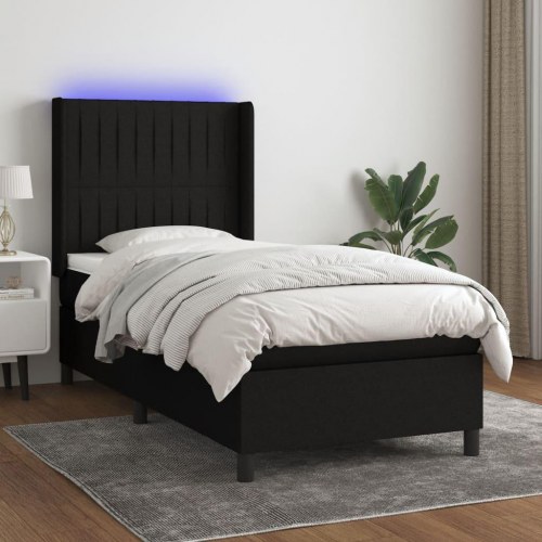 Kontinentalseng med LED-lys 90 × 190 cm - stof, sort
