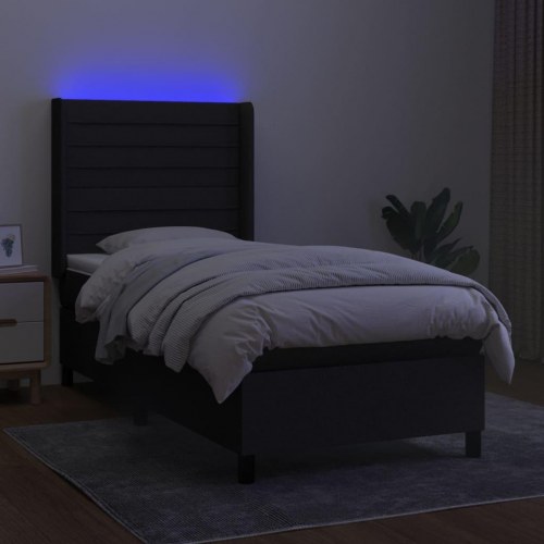Kontinentalseng med LED-lys 90×190 cm - stof, sort