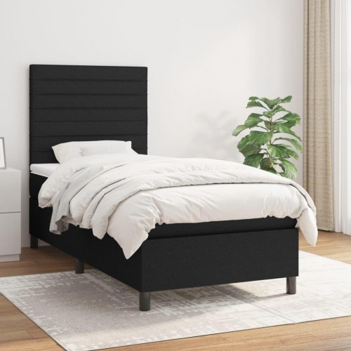 Kontinentalseng med madras 90x190 cm - stof, sort