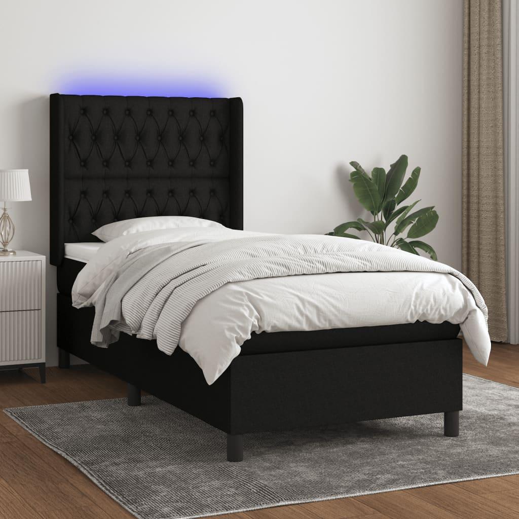 Kontinentalseng Med LED-lys Stof - Sort / 90 X 190 cm / Med pynteknapper