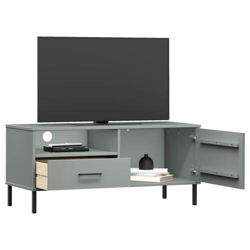 Tv-bord med metalben OSLO massivt fyrretræ grå