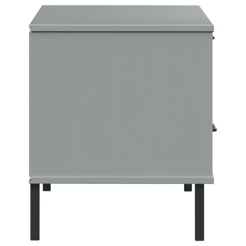 Tv-bord med metalben OSLO massivt fyrretræ grå