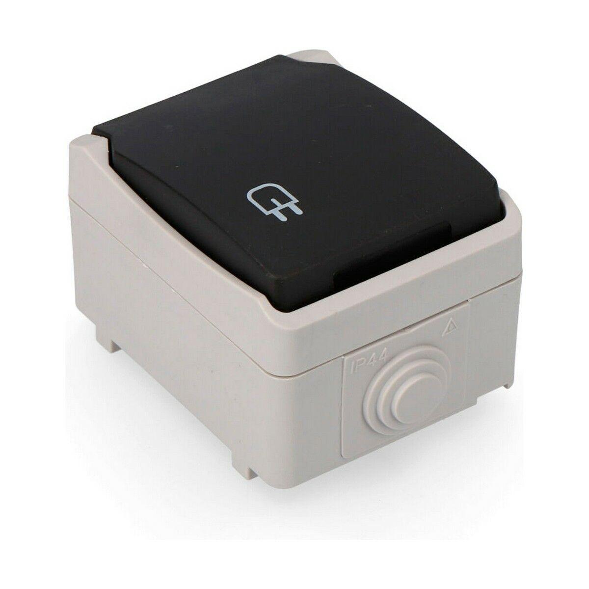 EDM Product stikdåse med låg, grå/sort, overflademontage 16 A