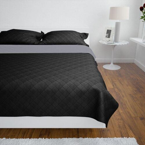 Dobbeltsidet quiltet sengetæppe sort og grå 220 x 240 cm