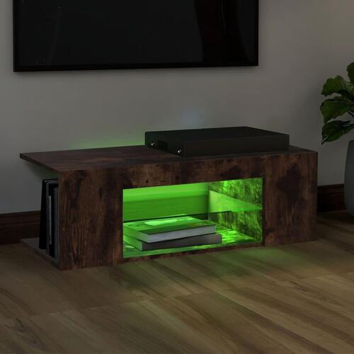 Tv-bord med LED-lys 90x39x30 cm røget egetræsfarve