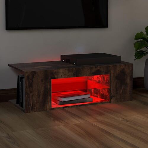 Tv-bord med LED-lys 90x39x30 cm røget egetræsfarve