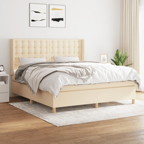 Kontinentalseng med madras 160x200 cm - stof, cremefarvet