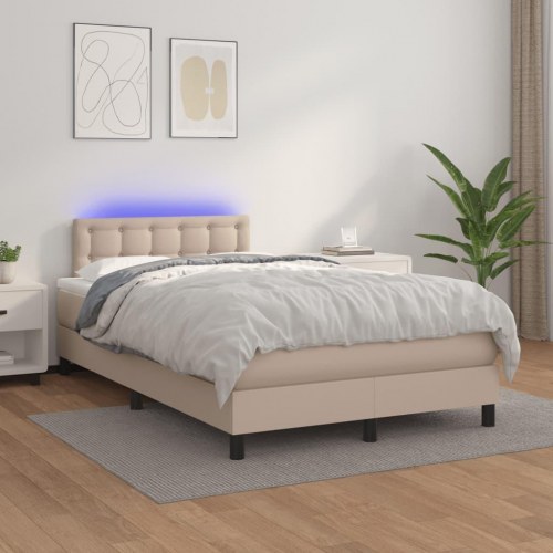 Kontinentalseng med LED-lys 120x200 cm - kunstlæder cappuccino