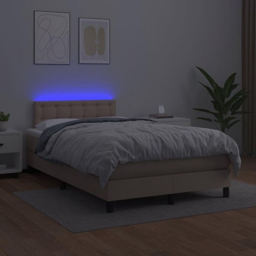 Kontinentalseng med LED-lys 120x200 cm - kunstlæder cappuccino