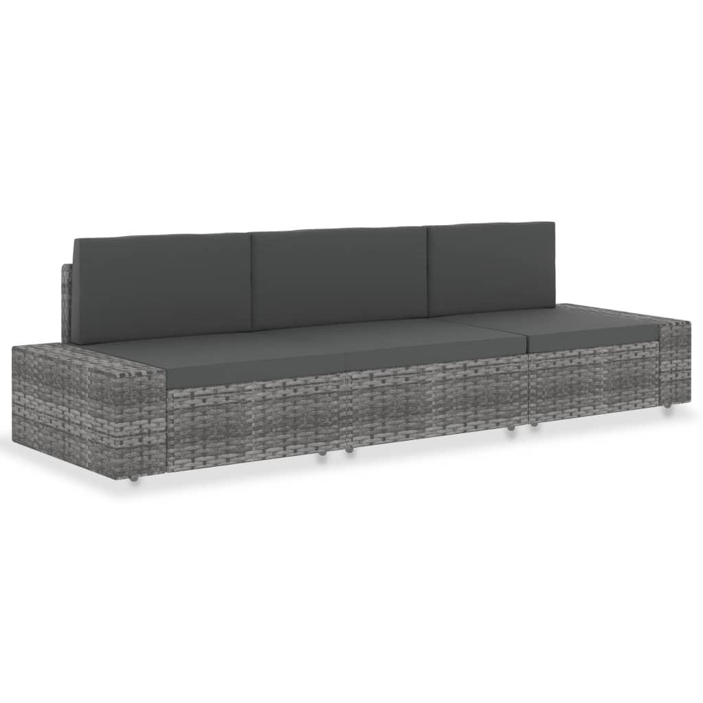 3-personers sofa modulær polyrattan grå