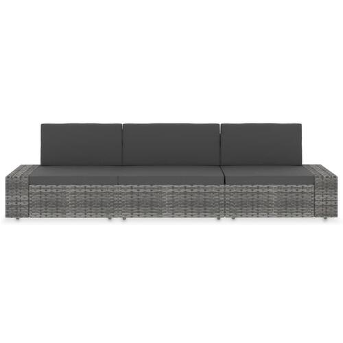 3-personers sofa modulær polyrattan grå